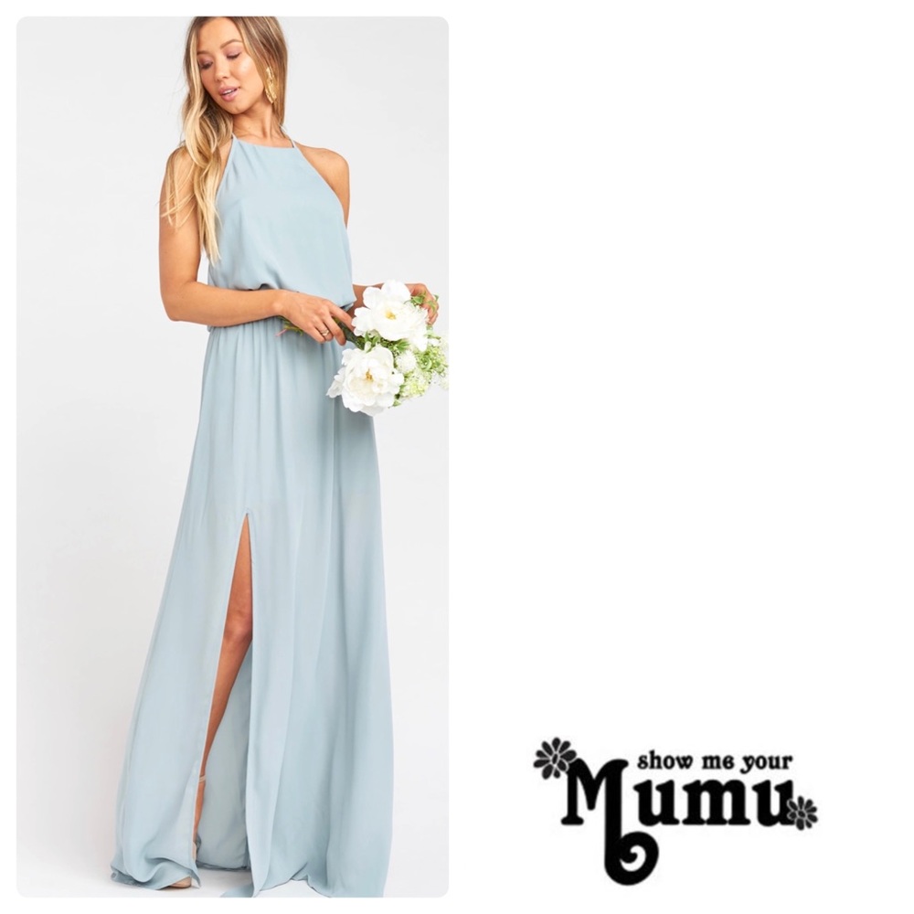 SMYM Heather Halter Maxi in Silver Sage Crisp